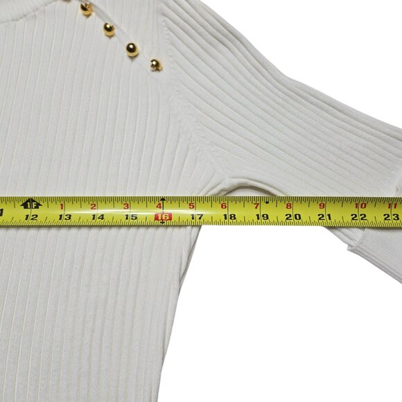 Evie Sweater Womens Large White Ribbed Mock Neck Half Sleeve Stretch Fitted - Picture 4 of 13